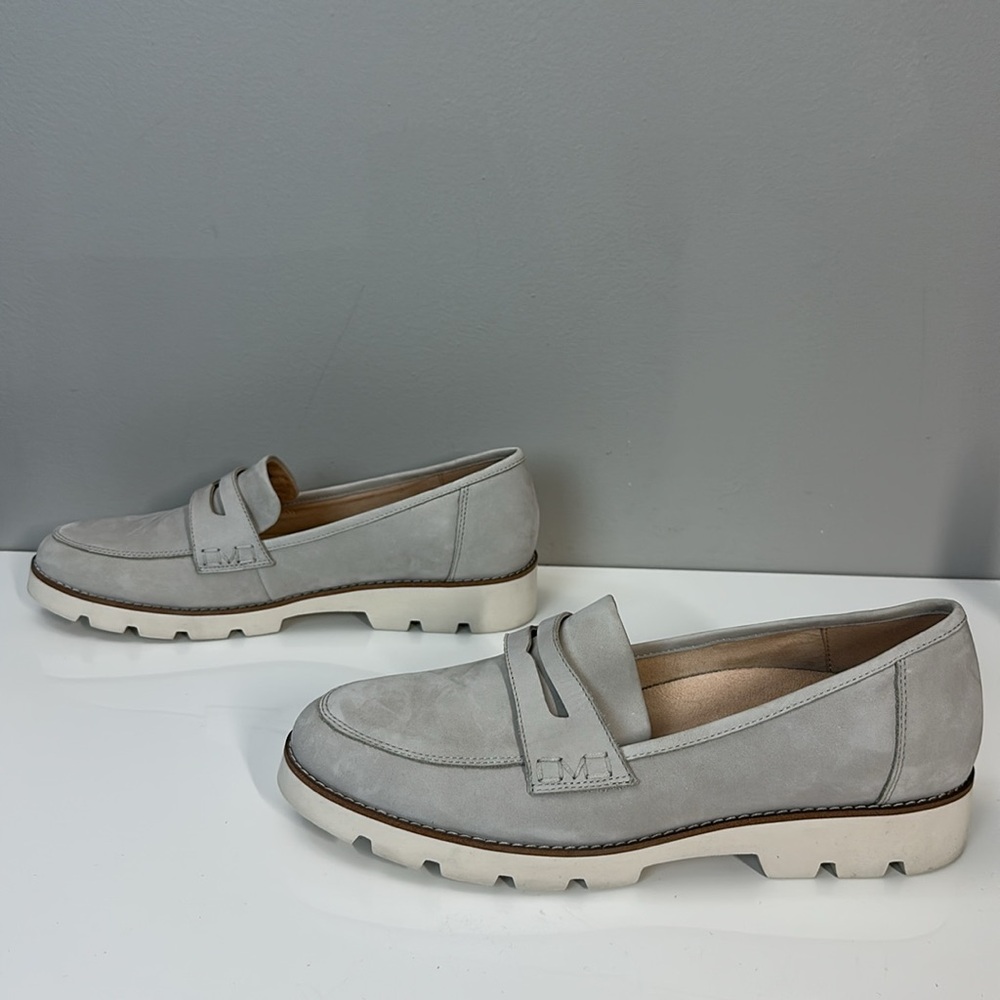 Vionic Light Gray Suede Penny Loafers - Picture 3 of 13